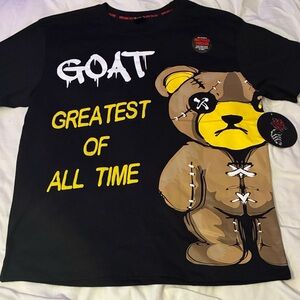 Black and Yellow Graphic Tee with Bear Motif